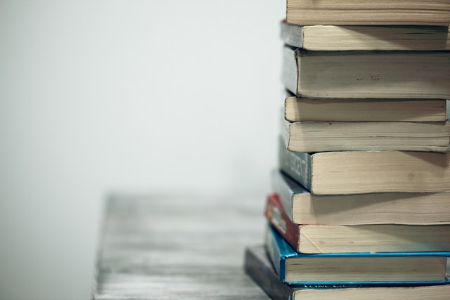 Textbooks on a table